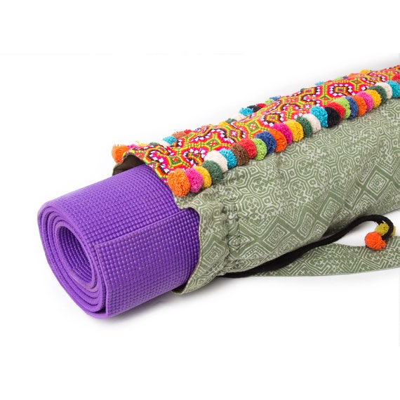Ethnic Yoga Mat Bag Hemp Yoga Sling Bag Pom Pom Yoga Mat Etsy
