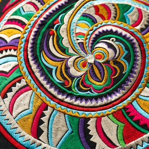 Colorful Snake Pattern Embroidered Fabric, New Machine Hmong Textile, Tribal Fabric, Thai Textile, Embroidery from Thailand - TX101BLAS