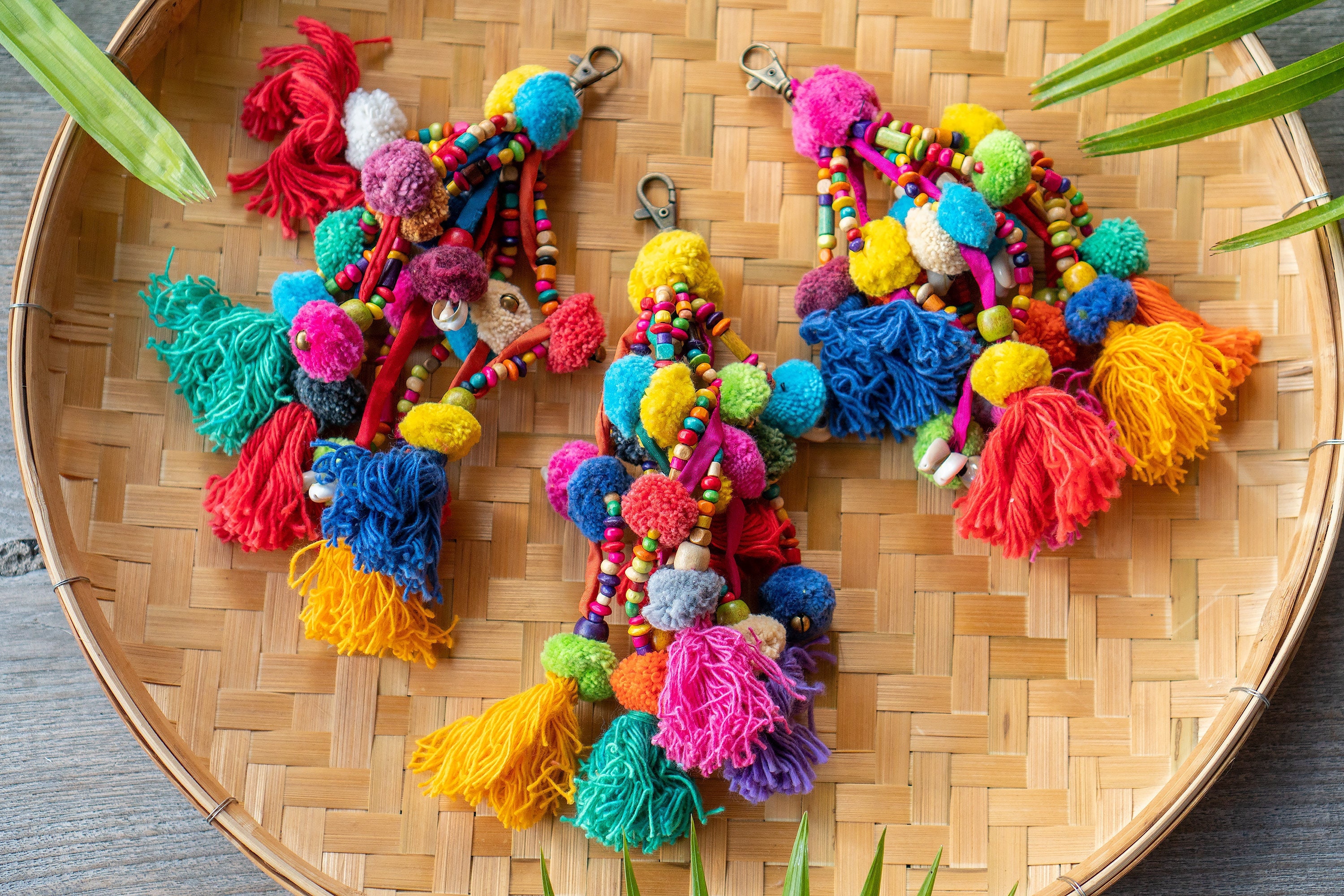 Boho Chic Tassel Pompoms for Handbags, Hippie Tassel Bag Charm, Zipper Charm, Pompoms Keychain, Pompoms Purse Charm, Tassel Decor - AC5