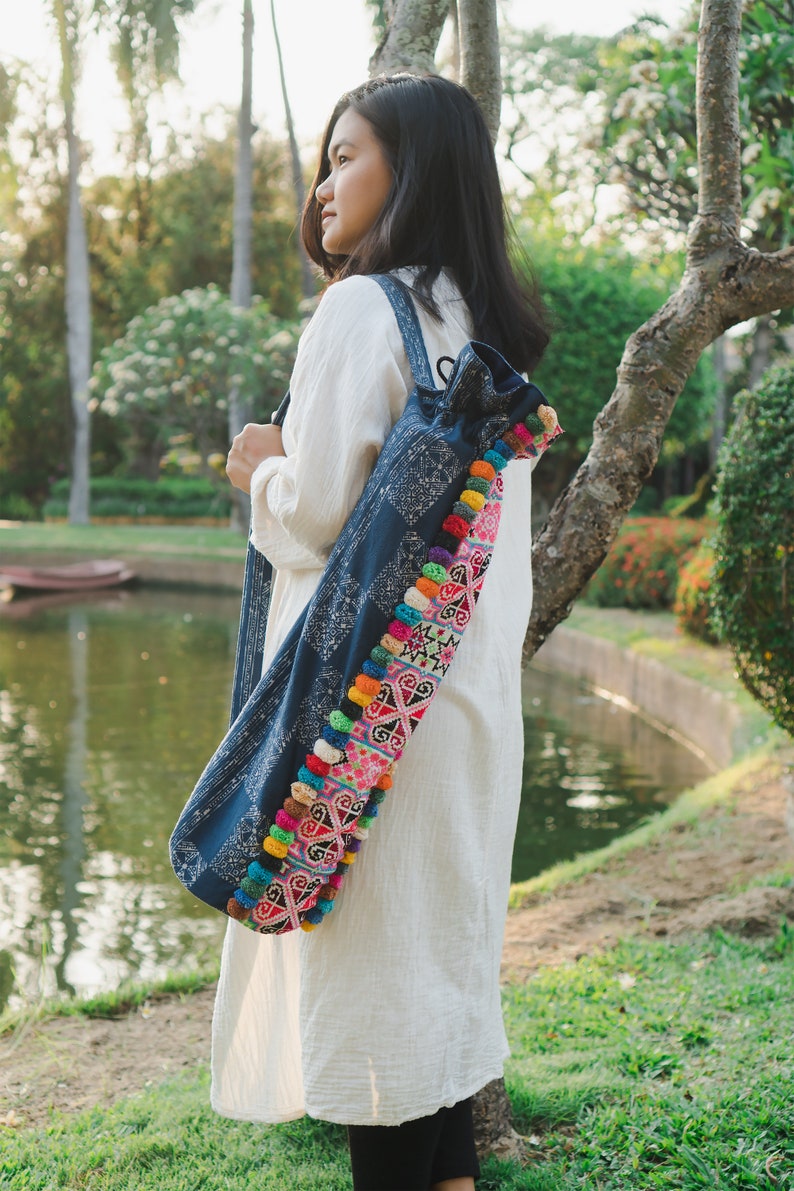 Pom Pom Yoga Mat Bag Fair Trade Yoga Mat Carrier Ethnic Yoga Etsy