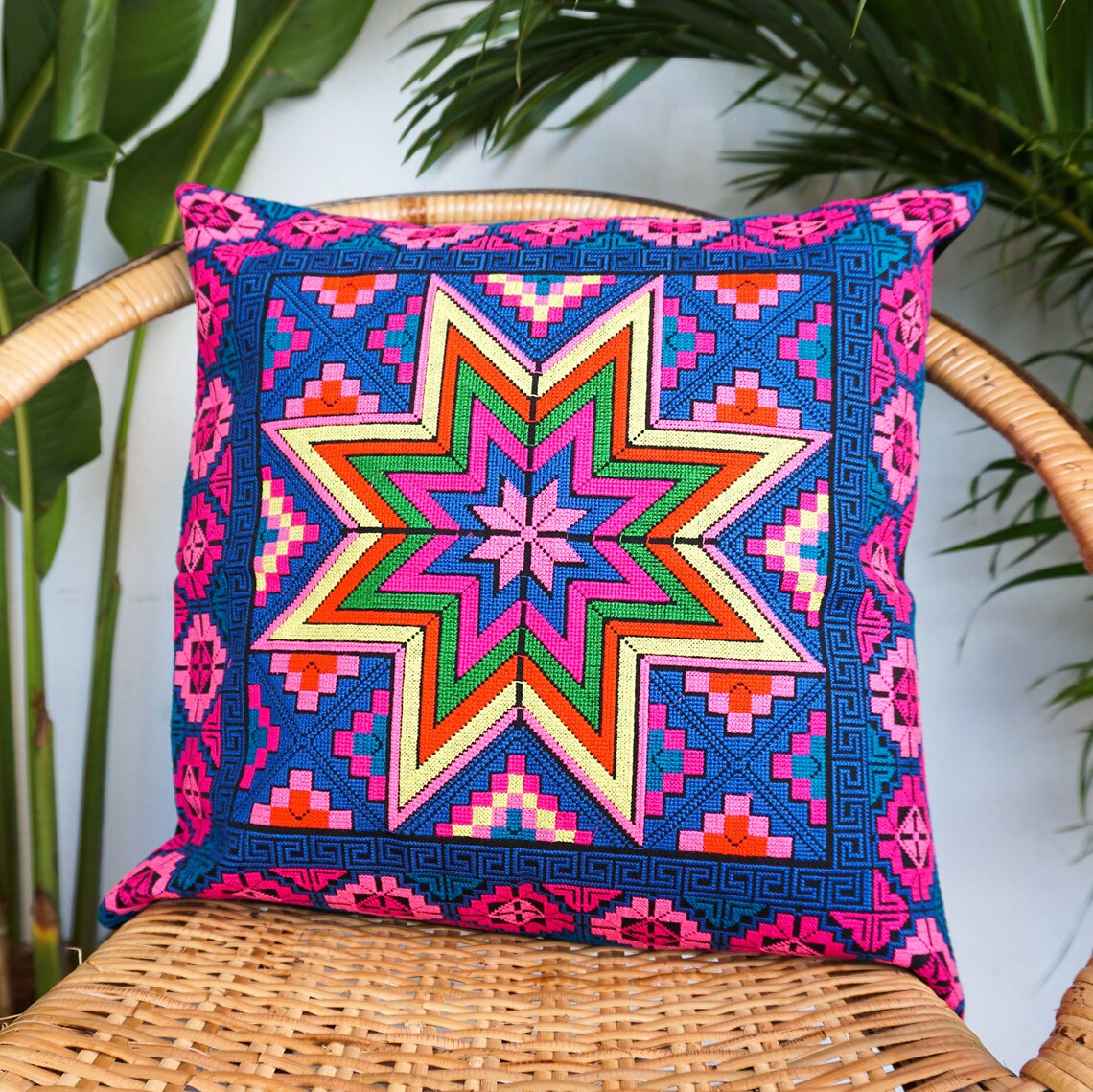 Star Hmong Pillow Cover Embroidered Pillow Pillow Cover Etsy
