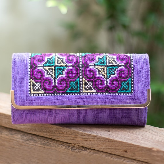 Limited edition Genuine Embroidered Vintage Tribal BOHO wallet clutch purse BLUE 