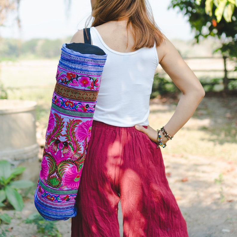 Handmade Yoga Mat Bag Hmong Embroidered Fair Trade In Purple Etsy