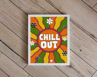 Chill Out Art Print, Retro Wall Art, Funky Room Decor, Colorful Art Print, Retro Print, 60s wall Art