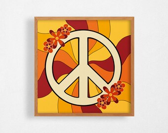 Peace Sign Art Print, 70s Wall Art, 60s Wall Art, Groovy Print, Colorful Wall Art