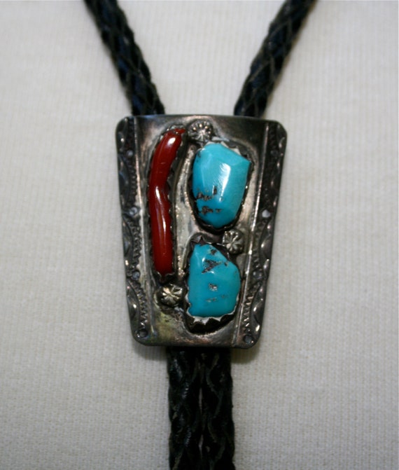 Vintage Black Leather and Turquoise Native America