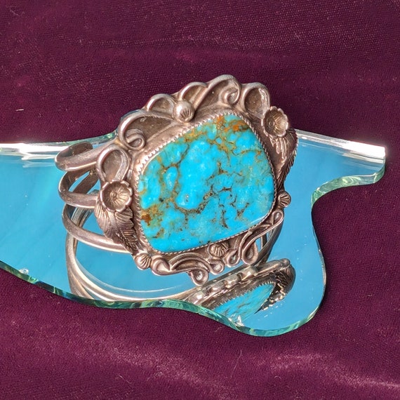 Hopi Turquoise Cuff Bracelet, Sterling Silver - image 3