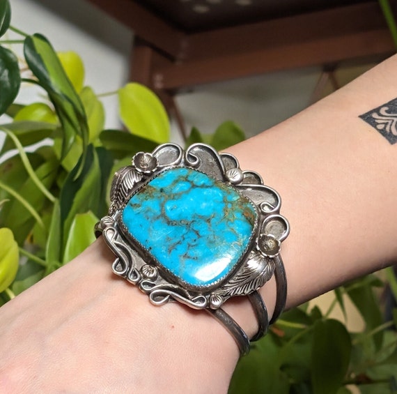 Hopi Turquoise Cuff Bracelet, Sterling Silver - image 1