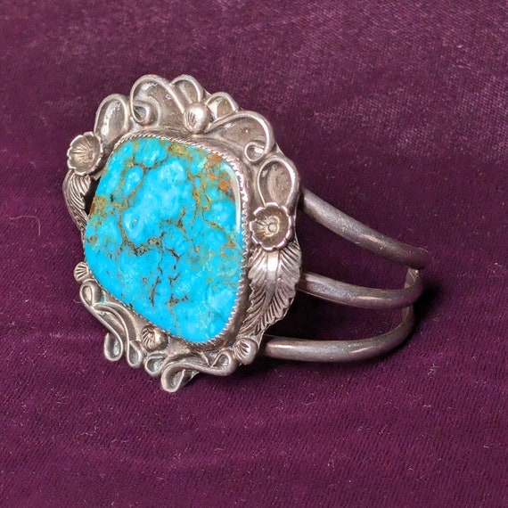 Hopi Turquoise Cuff Bracelet, Sterling Silver - image 2