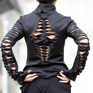 Hollow Out Broken Blouse, Deconstructed top, Long Sleeve Blouse, Apocalyptic Shirt, Blouse women, Steampunk Top, Sweater, Lacerated Sleeve