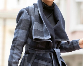 Mr. Water New York Plaid Wool Coat, Orange Women's Coat With