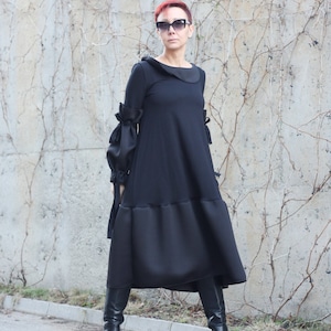 Event Dress, Black Maxi Cocktail Dress for Women, Long Sleeve Designer A-Line Dress with Structured Collar, Formal Evening Gown