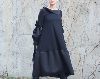 Beautiful Maxi Party Dress, Black cocktail dress, Long sleeve dress, Unique A-line dress, Designer evening dress, Dresses women, Formal