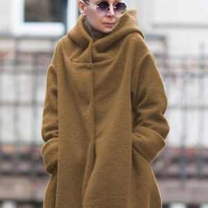 Wool coat, Winter coats for women, Hooded Plus size Overcoats, Boiled Wool Outerwear