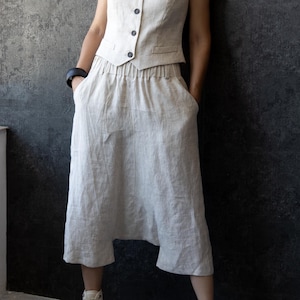 Linen Baggy Pants Women, Plus Sizes Linen Harem Pants, Unisex Pants, Drop Crotch Pants, Minimalist Loose Fit Capri Pants, Elastic Waist