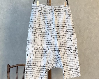 Men’s Drop Crotch Shorts, Harem Capri Pants, Cotton Jersey, Last Piece, Size S