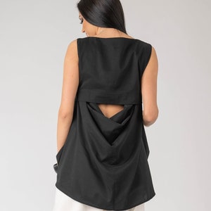 Black Sleeveless Top, Draped Open back, Asymmetrical Cut Out Top, Black Tunic Dress, Top Tunic, Event clothes, Black Top image 1