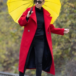 RED Lana Wool Coat, Classic Long Coat, Winter Coat for Women, Designer Coat, Wool Jacket, Elegant coat, Maxi Wool Coat