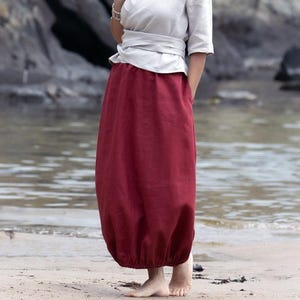 Linen Bubble Skirt with Pockets, Maxi Skirt with Elastic Waist and Hem, High Waist Boho Summer Skirt for Women, Clothing for women