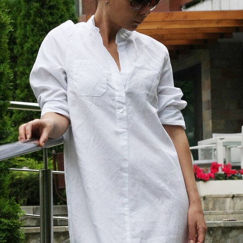 Linen Dress/ Linen Shirt Dress/ Long 
