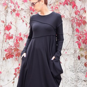 Dress women/ Long Sleeves Dress/ Black Dress with Pockets/ Asymmetrical Dress/ Casual Dress/ Long dress/ Dresses/Tunic/Deconstructive dress image 3