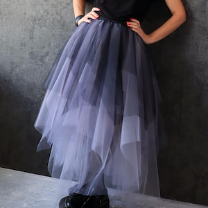 Tricolor Tulle Maxi Skirt – Black Gray White Layered Skirt for Women, Formal Wedding Outfit