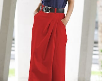 RED Trousers women/ Pants women/ High waist trousers/ Wrap cotton pants/ Loose pants/ Pants skirt/ Elegant skirt pants/Pants with pockets