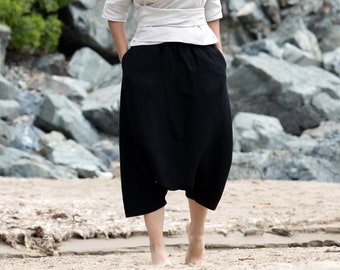 Linen Baggy Pants Women, Beach Pants, Summer Pants, Unisex Linen Pants, Boho pants, Linen Harem Pants, Loose Black Pants, Aladdin Pants