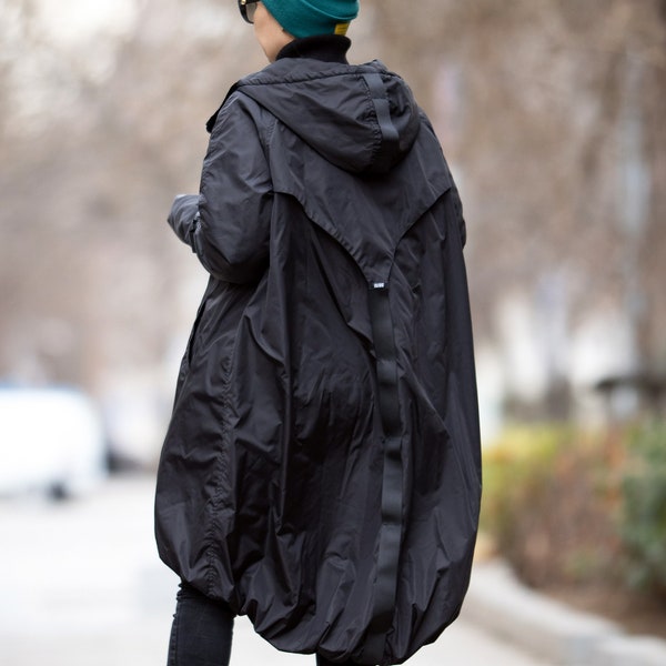 Quilted Jacket, Winter Coat - Black Waterproof Hooded Jacket, Minimalist Outerwear, Fall Parka Women, Handmade