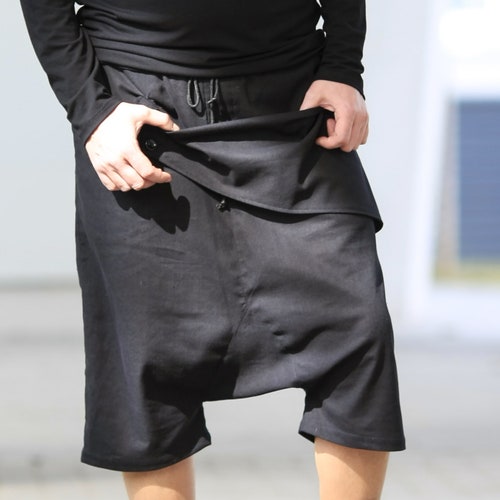 Pants Men/ Linen Drop Crotch Capri 
