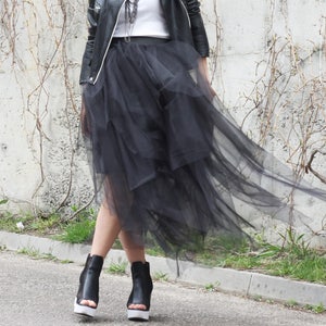 Gelaagde tule maxirok dames, gezwollen formele broek, evenementoutfit elastische taille, feestlook