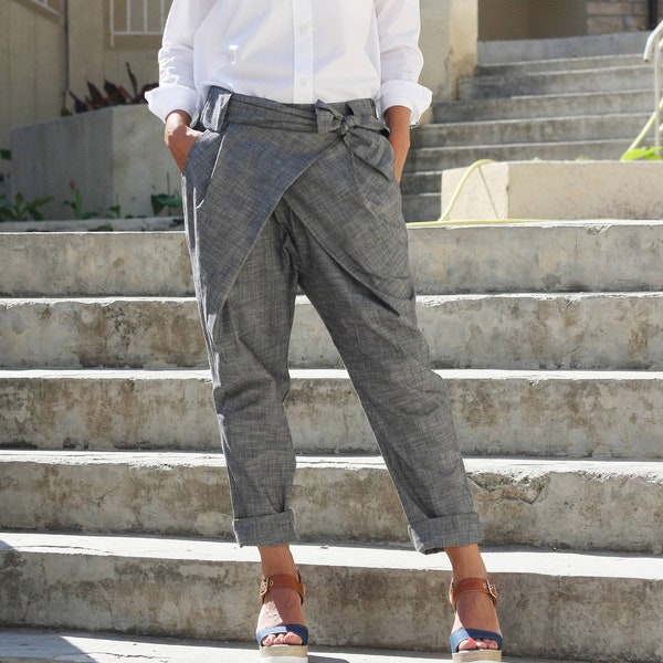 Wrap linen pants/ Soft linen pants/ Linen trousers/ Summer linen pants/ Linen clothes/ Grey linen pants/ Linen pants woman/ Maternity pants