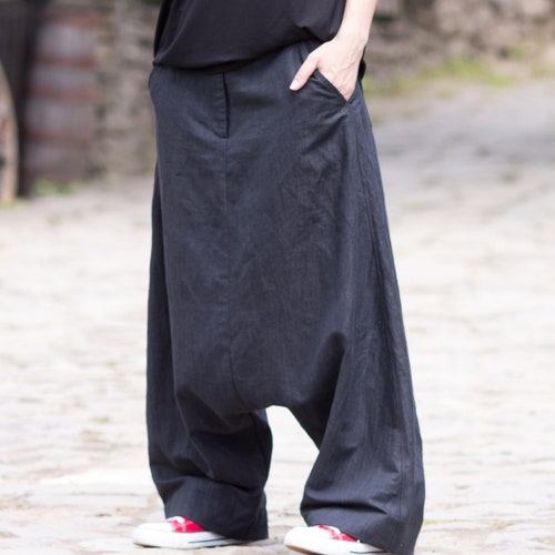 Harem Pants Boho Pants Drop Crotch Pants Gray Trousers - Etsy