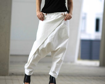 Unisex Haremshose/ Weiße Jeanshose/ Drop Crotch Hose/ Baggy Hose/ Frauen Männer/ Plus Size Hosen/ Low Crotch Hose/ Baumwollhose/ Jeans