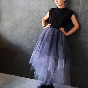 Gonna in tulle, stile unico da donna, abito formale nero, tutù a strati, gonna lunga da donna