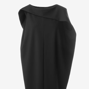 Asymmetric Black Dress: Avant-Garde Ponte di Roma Tunic