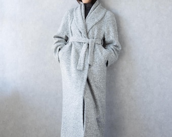 Oversized Wool Overcoat: Light Gray Autumn Coat With Belt - Etsy