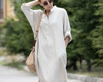 Linen maxi dress, Linen shirt dress, Summer dress, Lightweight linen dress, Flowy linen dress, Bohemian linen dress, Breathable linen dress