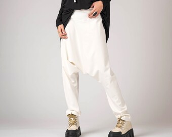 Creatch Pants Women Men/ Unisex pants/ Boho pants/ Hippie pants/ Drop crotch pants/ Ninja pants/ Loose black pants/ Aladdin pants/ Ivory