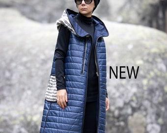 Winter Coat Women/ Wool Hood Vest/ Sleeveless Jacket/ Warm Vest/ Extravagant Jacket/ Warm Top/ Jacket with Hood/ Quilted Coat/ Long Jacket