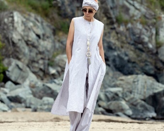 Ensemble tunique et pantalon en lin, Ensemble deux pièces, Vêtements bohèmes, Vêtements en lin pour femme, Looks d'été en lin, Mode durable, Naturel