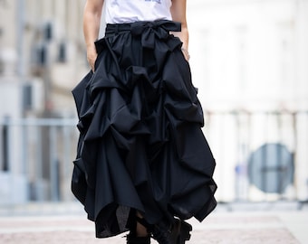 High Waist Maxi Skirt With Pockets Elastic Belt