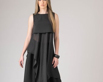 Asymmetrical Top Tunic, Chiffon Top, Top for events, Party Top, Formal Dress, Two layer Sleeveless Set, Cocktail Clothes