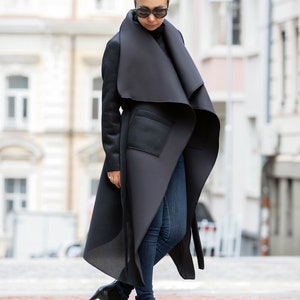 Trench Coat - Fall Jacket Women, Unique Steampunk Style, Winter coats, Swing Belted Black Outfit