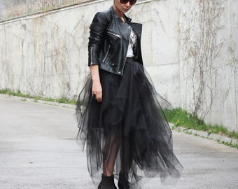 Layered Tulle Maxi Skirt, Wedding Guest Outfit, Puffy Formal Bottom, Elastic Waist