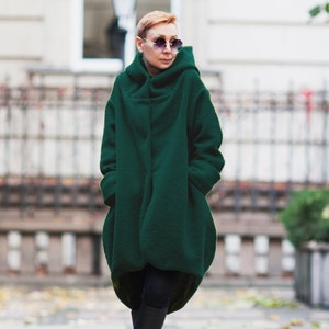 Asymmetrical Coat Hooded Coat Wool Coat Winter Coat Women