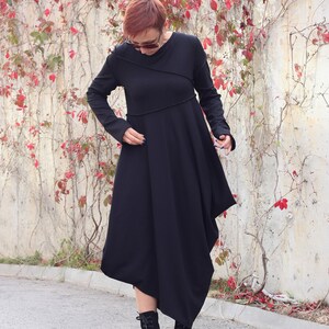 Dress women/ Long Sleeves Dress/ Black Dress with Pockets/ Asymmetrical Dress/ Casual Dress/ Long dress/ Dresses/Tunic/Deconstructive dress image 1