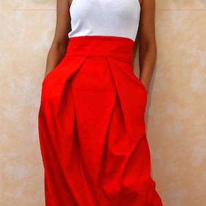 Skirts with Pockets, Red Maxi Skirt Women, Skirts for Women, High Waist Skirt, Long Cotton Skirt, Wedding Skirt, Fashion Skirt, Wrap Skirts