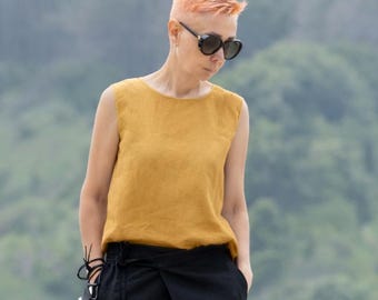 Sleeveless Tank Top Minimalist Blouse Mustard