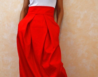 Skirts with Pockets, Red Maxi Skirt Women, Skirts for Women, High Waist Skirt, Long Cotton Skirt, Wedding Skirt, Fashion Skirt, Wrap Skirts